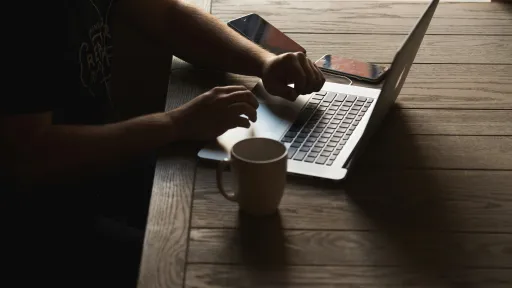 Person is working with laptop. 
